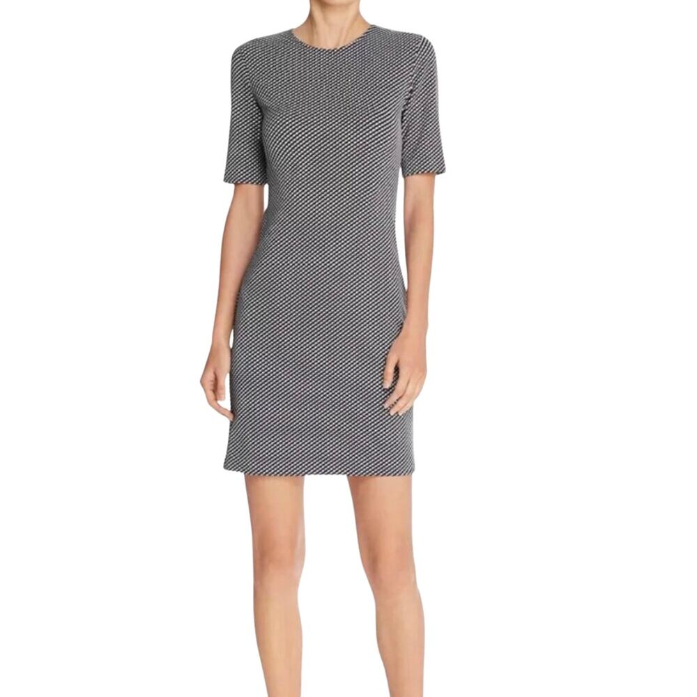 Theory Claymont Mini Sheath Dress Black White Checkered Short Sleeve Stretch 6